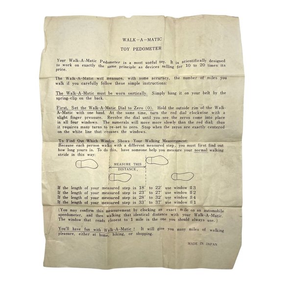 Vintage Walk-A-Matic Pedometer 76333 With Original Box and Instructions Japan - Picture 9 of 9